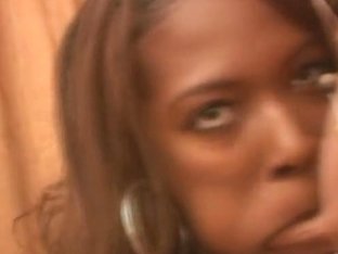 Busty ebony slut sucking cock till cum burst