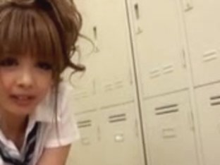 Asian School Girl Long Nails Hj Bj In Locker Room