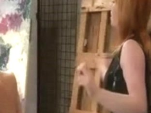 Lesbo Redhead Whips Her Golden-Haired Uncomplaining