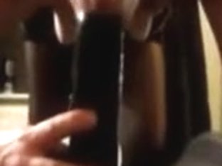 Sexy blonde slurping on a rock hard large darksome rod