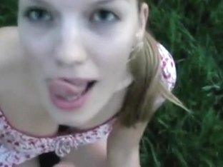Amateur girl sucking this guys cock outdoors