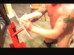 sucking big dildo on my cock bench