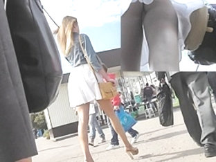 Quick peek of lengthy haired beauties upskirt