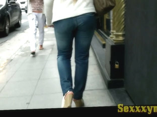 Candid jeans butt video of a woman wearing skinny jeans