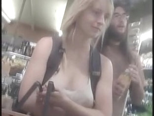 Someone Is Filming The Cleavage Of A Sexy Gal