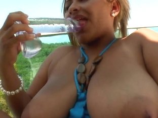 Cute Amber Plays With A Glass Dick