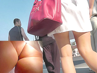 Sexy fat ass upskirt outdoor scene with pretty chick