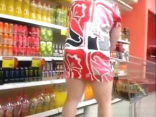 Upskirt of Waitrose supermarket girl