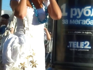 Upskirt Shot Of A Tourist Wearing A Short Dress And White Panties