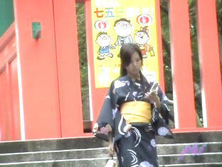 Japanese boob sharking action with a cute chick in a kimono