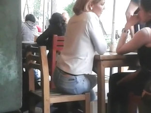 Exposed thong in the cafe