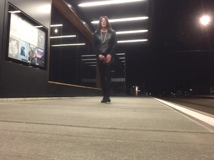 Crossdresser exposing at tram station