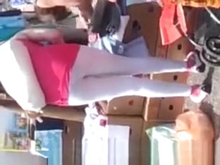 White leggings woman in flea market