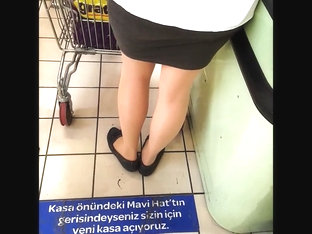 Sexy Shopper In Shiny Tan Pantyhose