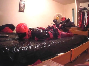 Sissy escapes self hogtie
