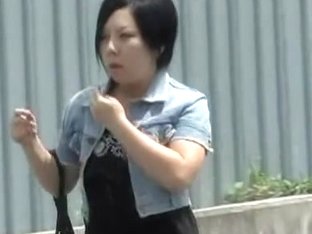 Black-haired Petite Asian Hoe Flashes Her Bushy Pussy During Street Sharking
