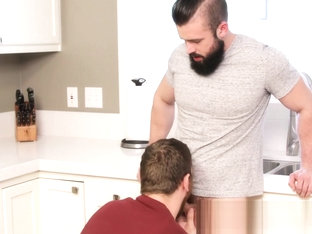 Bearded muscular stud barebacks his gay jock buddy