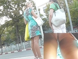 Excellent upskirt of golden-haired in transport