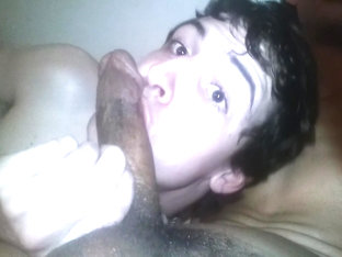 Spun twink slut slurps on landscaper's bbc while daddys away
