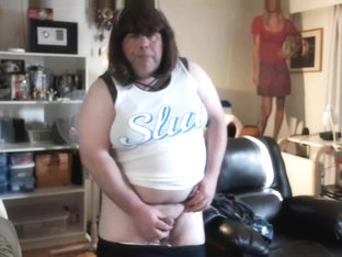 Crossdresser in new slut shirt