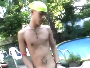 3 skunny latinos go all the way at poolside