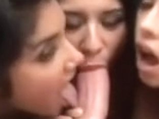Three Pleasing Latinas Blowing Pecker And Sharing Cum