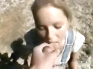 Blonde girlfriend with lovely big tits sucks dick outdoors