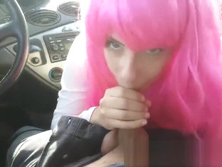 Lusty Pink Blowjob In Car