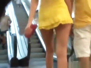 Hot long hair blonde upskirted in the shopping