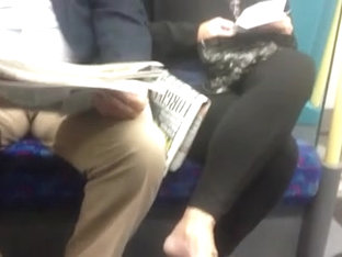 Candid mature Shoeplay Feet Dangling Flats on Train