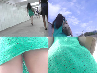 Upskirt footage of g-string of a girl in a-line skirt