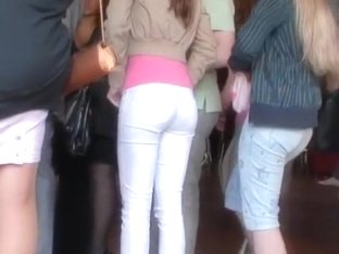 Tight Ass Caught In White Jeans Outdoors Here