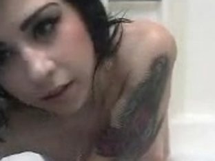 Dark-haired Girl With Tattoos Having Fun In The Bathroom