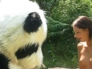 sex in the woods with a massive toy panda