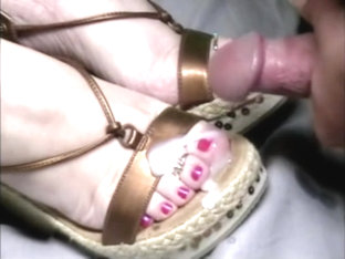 Cum On My Wedged Sandals And Sexy Toes