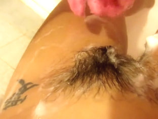 washing my hairy cunt and ass. playing with pussy hairy