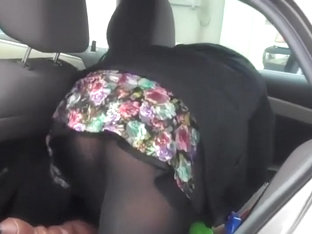 Butt Covered With Pantyhose In A Car