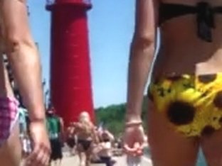 Candid Beach Bikini Arse Booty West Michigan Ass Two Honeys