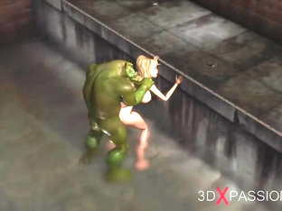Big Monster Plays With A Hot Sexy Girl In The Sewer