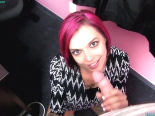 Ravishing, pink haired woman with huge boobs is getting hammered, in front of the camera