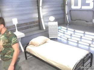 Tattooed tranny anal fucks dude in bed