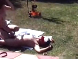 Voyeur Tapes The Neighbor Getting Sucked And Jerked In His Garden