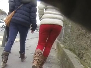 Candid - Nice Ass In Tight Red Pants And Boots