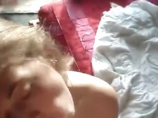 So sexy blonde wife make a hot blowjob when parents leave house