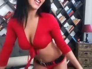 Hawt Dark Brown TEASES on web camera wearing RED