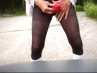 Wearing Darksome Nylon Pantyhose And A Red Sock On My Ding-pecker