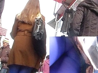 Ass In Blue Tights Up The Coat