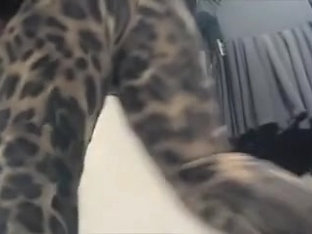 Teen in leopard pants and with erotic changing room upskirt