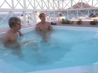 Tattoo twink threesome and facial