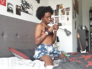 Ebony Femboy Dresses Up Smokes and Fucks His As